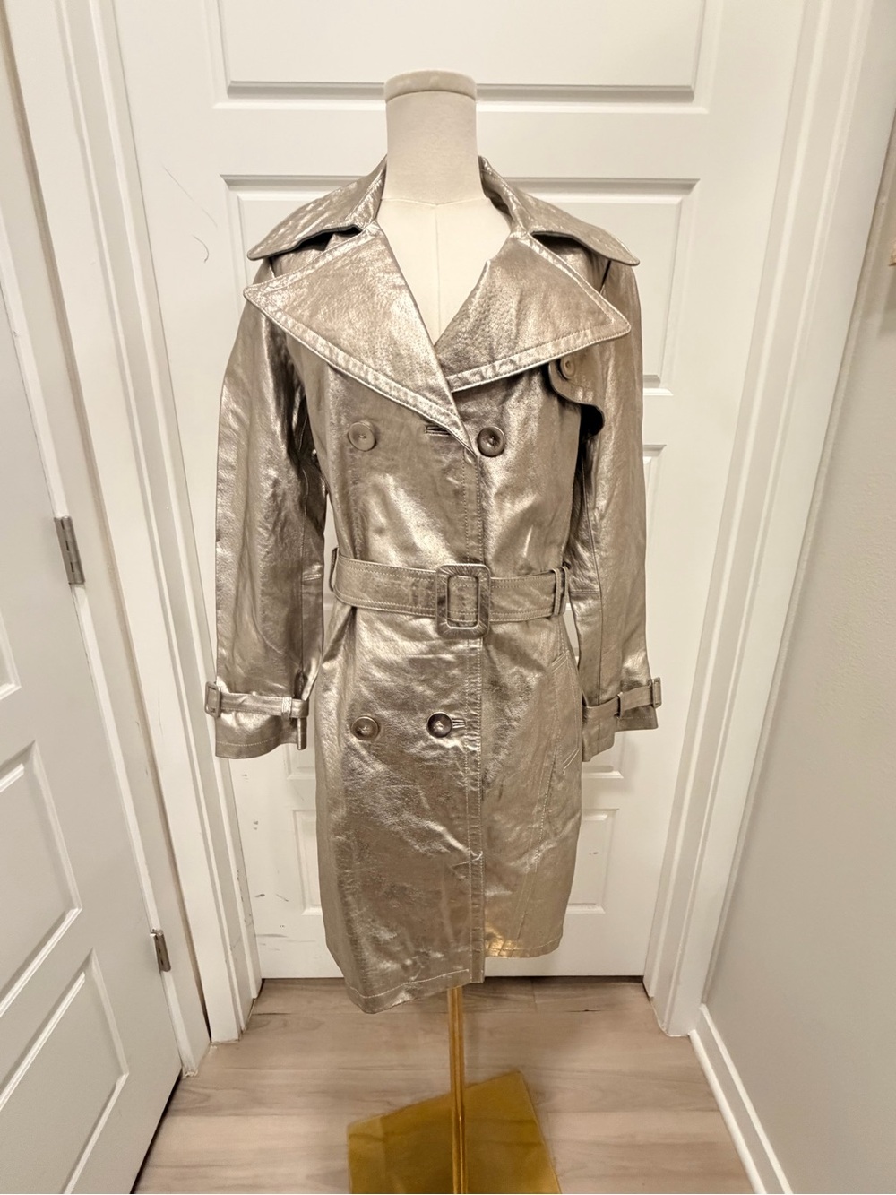Newport News Metallic Silver Trench Coat with Belt NWT